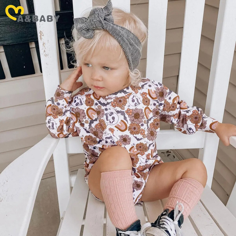Ma&Baby 0-24M 1st Halloween Κοστούμια μωρού κοριτσιού με μακρυμάνικη φόρμα νήπιο νεογέννητο βρέφος κολοκύθας λουλουδάτο φόρμα ουράνιου τόξου