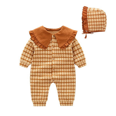 Zima Jesen Hlače za novorođenčad Jacquard sklopivi ovratnik Princess Infant Girls Kombinezon + šeširi