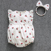 Βολάν Εκτύπωση Cherry Summer Cotton Νεογέννητο κοριτσάκι Ολόσωμο Ολόσωμο Ολόσωμο Ρούχα