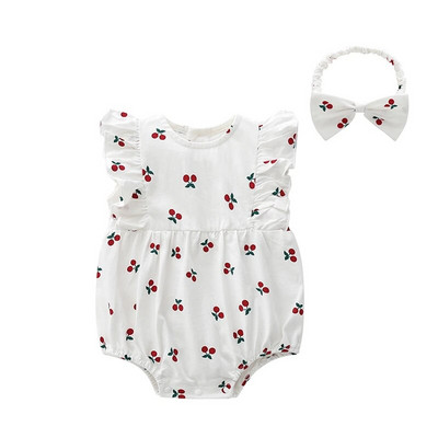 Βολάν Εκτύπωση Cherry Summer Cotton Νεογέννητο κοριτσάκι Ολόσωμο Ολόσωμο Ολόσωμο Ρούχα