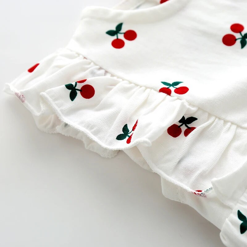 Βολάν Εκτύπωση Cherry Summer Cotton Νεογέννητο κοριτσάκι Ολόσωμο Ολόσωμο Ολόσωμο Ρούχα