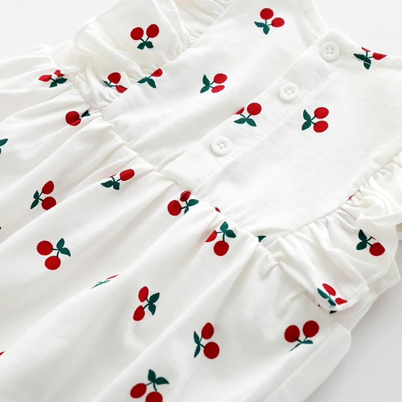 Βολάν Εκτύπωση Cherry Summer Cotton Νεογέννητο κοριτσάκι Ολόσωμο Ολόσωμο Ολόσωμο Ρούχα