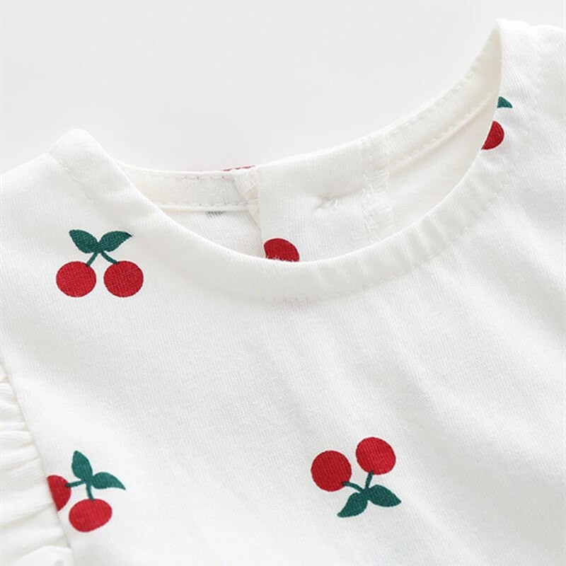 Βολάν Εκτύπωση Cherry Summer Cotton Νεογέννητο κοριτσάκι Ολόσωμο Ολόσωμο Ολόσωμο Ρούχα