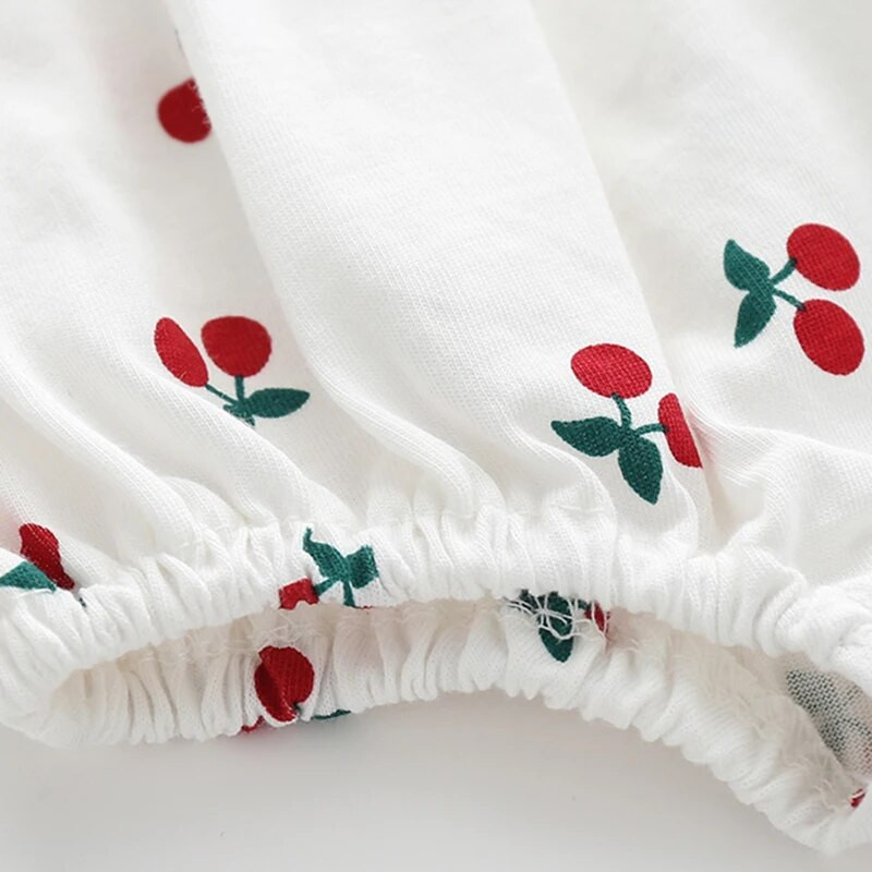 Βολάν Εκτύπωση Cherry Summer Cotton Νεογέννητο κοριτσάκι Ολόσωμο Ολόσωμο Ολόσωμο Ρούχα