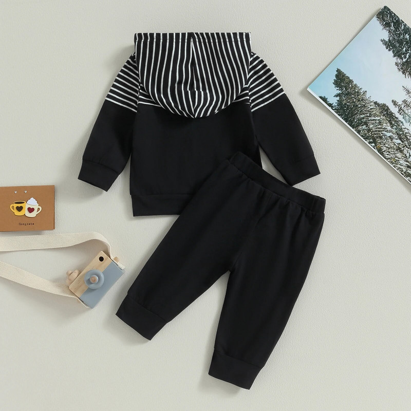 ma&baby 0-3Y Kompleti odjeće za dojenčad, novorođenčad, dječake, ležerne majice s dugim rukavima na pruge s džepovima, jesenska odjeća za malu djecu, trenirka