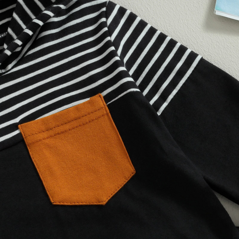 ma&baby 0-3Y Kompleti odjeće za dojenčad, novorođenčad, dječake, ležerne majice s dugim rukavima na pruge s džepovima, jesenska odjeća za malu djecu, trenirka