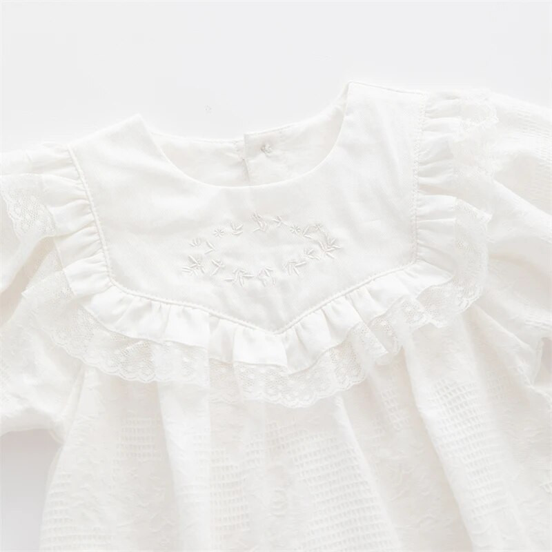 Ανοιξιάτικα φθινοπωρινά φορμάκια για κοριτσάκια βαμβακερά μακρυμάνικα λευκά δαντέλα Κορίτσια φόρμες πριγκίπισσας