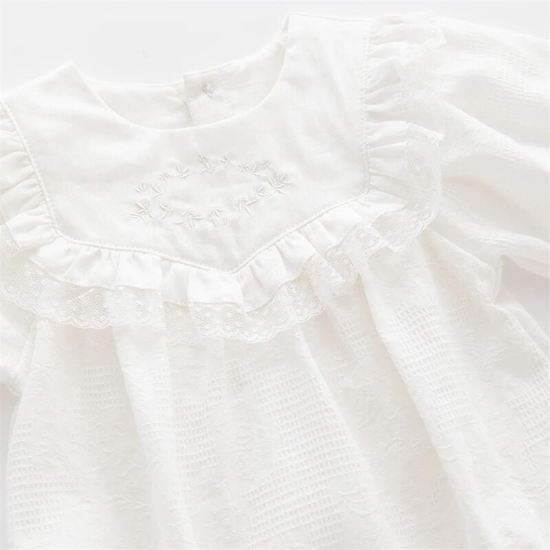 Ανοιξιάτικα φθινοπωρινά φορμάκια για κοριτσάκια βαμβακερά μακρυμάνικα λευκά δαντέλα Κορίτσια φόρμες πριγκίπισσας