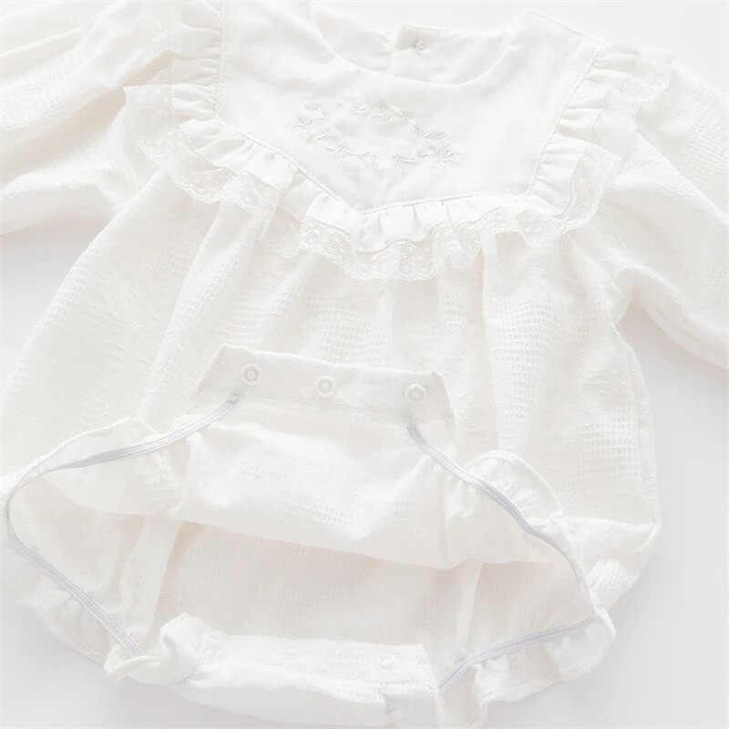 Ανοιξιάτικα φθινοπωρινά φορμάκια για κοριτσάκια βαμβακερά μακρυμάνικα λευκά δαντέλα Κορίτσια φόρμες πριγκίπισσας