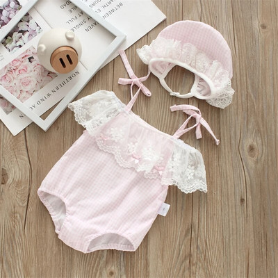 Καλοκαιρινά λουλούδια δαντέλα Βρεφικά νεογέννητα κοριτσίστικα κορμάκια καρό Pirncess βαμβακερή φόρμα ρούχα