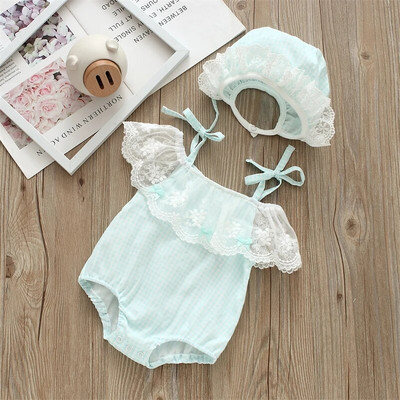Καλοκαιρινά λουλούδια δαντέλα Βρεφικά νεογέννητα κοριτσίστικα κορμάκια καρό Pirncess βαμβακερή φόρμα ρούχα