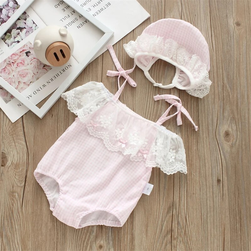 Καλοκαιρινά λουλούδια δαντέλα Βρεφικά νεογέννητα κοριτσίστικα κορμάκια καρό Pirncess βαμβακερή φόρμα ρούχα