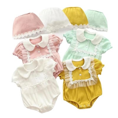 Ruffles Lace Summe Kūdikių kombinezonai trumpomis rankovėmis Medvilniniai Vaikai Vaikai Mergaičių Kombinezonai Gimtadienio rūbai Onesie