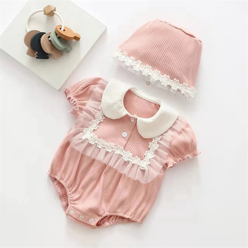 Fodor csipke Summe baba bodyk rövid ujjú pamut tipegő gyerekek lányok jumpsuitek születésnapi ruhák egynemű