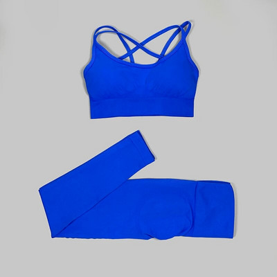 Sporta apģērbs sievietei Bezšuvju jogas komplekts Atbalstošs sporta krūšturis ar augstu vidukli legingi Divdaļīgs uzvalks fitnesa sporta zāles apģērbam