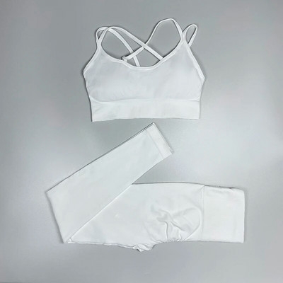 Sporta apģērbs sievietei Bezšuvju jogas komplekts Atbalstošs sporta krūšturis ar augstu vidukli legingi Divdaļīgs uzvalks fitnesa sporta zāles apģērbam