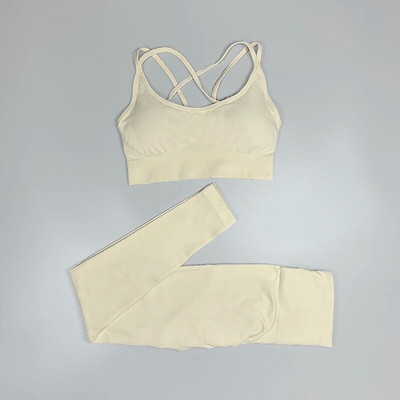 Sporta apģērbs sievietei Bezšuvju jogas komplekts Atbalstošs sporta krūšturis ar augstu vidukli legingi Divdaļīgs uzvalks fitnesa sporta zāles apģērbam