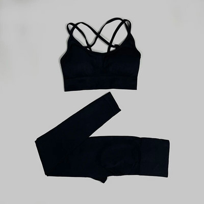 Sporta apģērbs sievietei Bezšuvju jogas komplekts Atbalstošs sporta krūšturis ar augstu vidukli legingi Divdaļīgs uzvalks fitnesa sporta zāles apģērbam