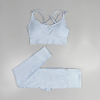 Sporta apģērbs sievietei Bezšuvju jogas komplekts Atbalstošs sporta krūšturis ar augstu vidukli legingi Divdaļīgs uzvalks fitnesa sporta zāles apģērbam