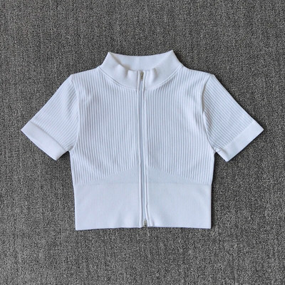 Σετ γιόγκα χωρίς ραφές Γυναικείο Σετ γυμναστηρίου Αθλητικό κοστούμι γυμναστικής Ρούχα γυμναστικής με φερμουάρ Κοντό μανίκι Crop Top ψηλόμεσο κολάν