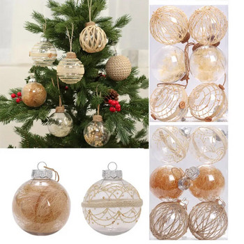 6PCS 7,5 см ленено злато прозрачна коледна топка за домашни любимци Коледно дърво Висяща висулка за домашен коледен декор Нова година 2023 Navidad Gift