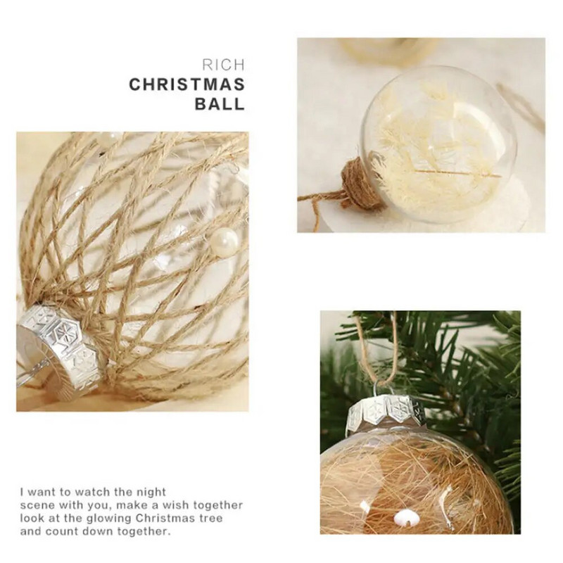 6 KOM 7,5 cm lanena zlatna prozirna božićna kuglica za kućne ljubimce, božićno drvce, viseći privjesak za kućni božićni dekor, poklon za Novu 2023. Navidad