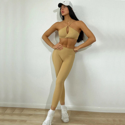 Ljeto 2023 Cross Sportski grudnjak Šuplji set za jogu Ženske hlače Sport za trčanje Visoki struk Tajice za trčanje Fitness Aktivna odijela