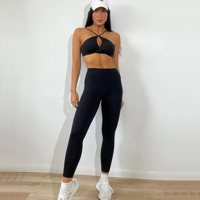 Ljeto 2023 Cross Sportski grudnjak Šuplji set za jogu Ženske hlače Sport za trčanje Visoki struk Tajice za trčanje Fitness Aktivna odijela