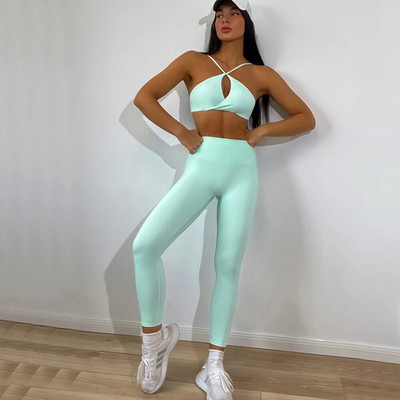 Ljeto 2023 Cross Sportski grudnjak Šuplji set za jogu Ženske hlače Sport za trčanje Visoki struk Tajice za trčanje Fitness Aktivna odijela