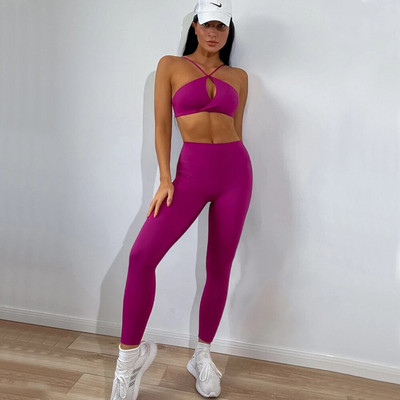 Ljeto 2023 Cross Sportski grudnjak Šuplji set za jogu Ženske hlače Sport za trčanje Visoki struk Tajice za trčanje Fitness Aktivna odijela