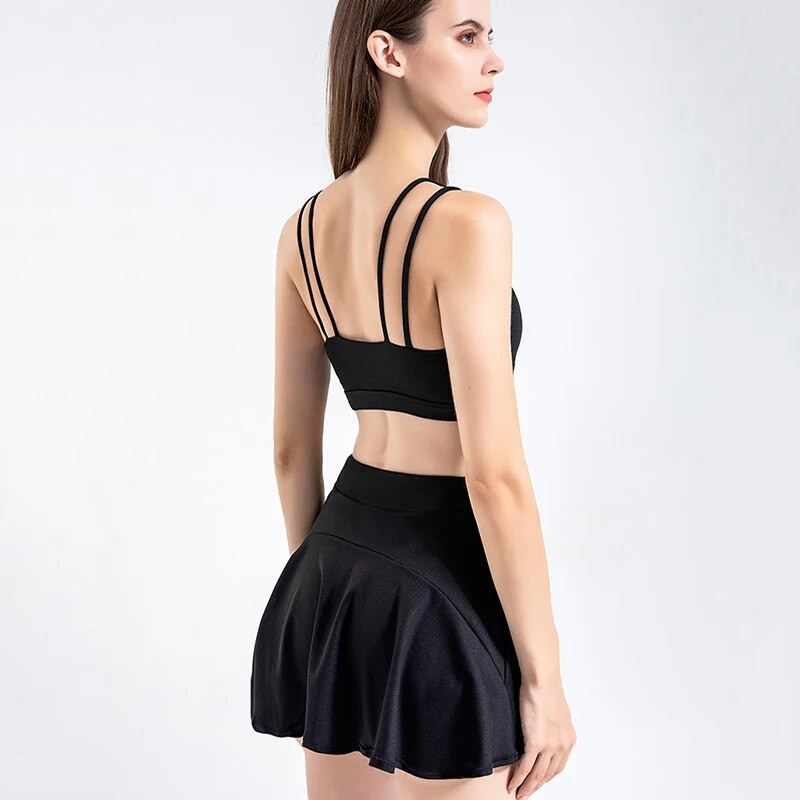 SOISOU Nylon Gym Yoga Fitness Γυναικεία σορτς Σετ Τέννις Φούστα γκολφ Σουτιέν αθλητικό σουτιέν Ποδηλατικό σορτς ελαστικό αναπνεύσιμο γυναικεία ρούχα