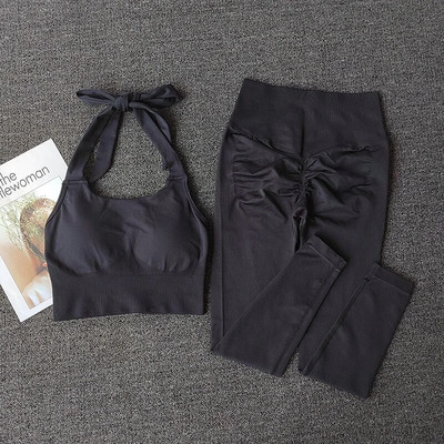 2023 Απρόσκοπτη τζόκινγκ γυμναστήριο Halter Γυναικείο σετ γιόγκα Αθλητικό σουτιέν Κολάν ψηλόμεσο Scrunch Activewear Στολή προπόνησης