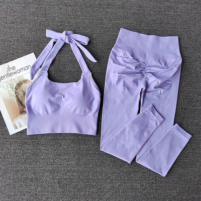 2023 Απρόσκοπτη τζόκινγκ γυμναστήριο Halter Γυναικείο σετ γιόγκα Αθλητικό σουτιέν Κολάν ψηλόμεσο Scrunch Activewear Στολή προπόνησης