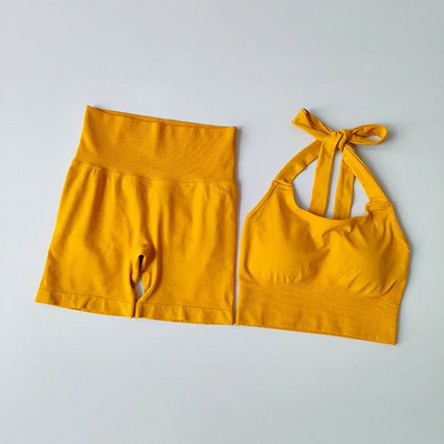 2023 Απρόσκοπτη τζόκινγκ γυμναστήριο Halter Γυναικείο σετ γιόγκα Αθλητικό σουτιέν Κολάν ψηλόμεσο Scrunch Activewear Στολή προπόνησης