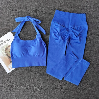 2023 Απρόσκοπτη τζόκινγκ γυμναστήριο Halter Γυναικείο σετ γιόγκα Αθλητικό σουτιέν Κολάν ψηλόμεσο Scrunch Activewear Στολή προπόνησης