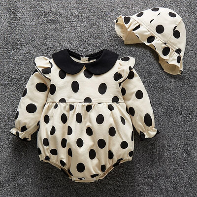 Točkasti proljetni jesenski bodi za novorođenčad s dugim rukavima Princess kombinezon za dojenčad + šeširi