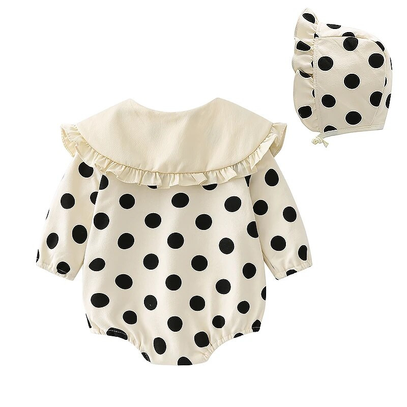 Točkasti proljetni jesenski bodi za novorođenčad s dugim rukavima Princess kombinezon za dojenčad + šeširi