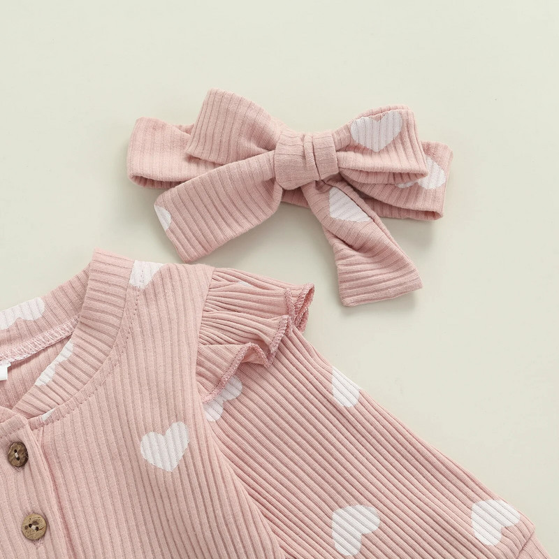 Ma&Baby 0-18 M Valentīna jaundzimušā zīdaiņa meitenes kombinezons ar sirds apdruku Rompers ar garām piedurknēm rotaļtērps Apģērbs Rudens pavasaris D35