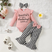 Komplet odjeće za novorođenčad, djevojčice, bodi dugih rukava + leptir mašna, prugaste hlače + traka za glavu, 3 kom.