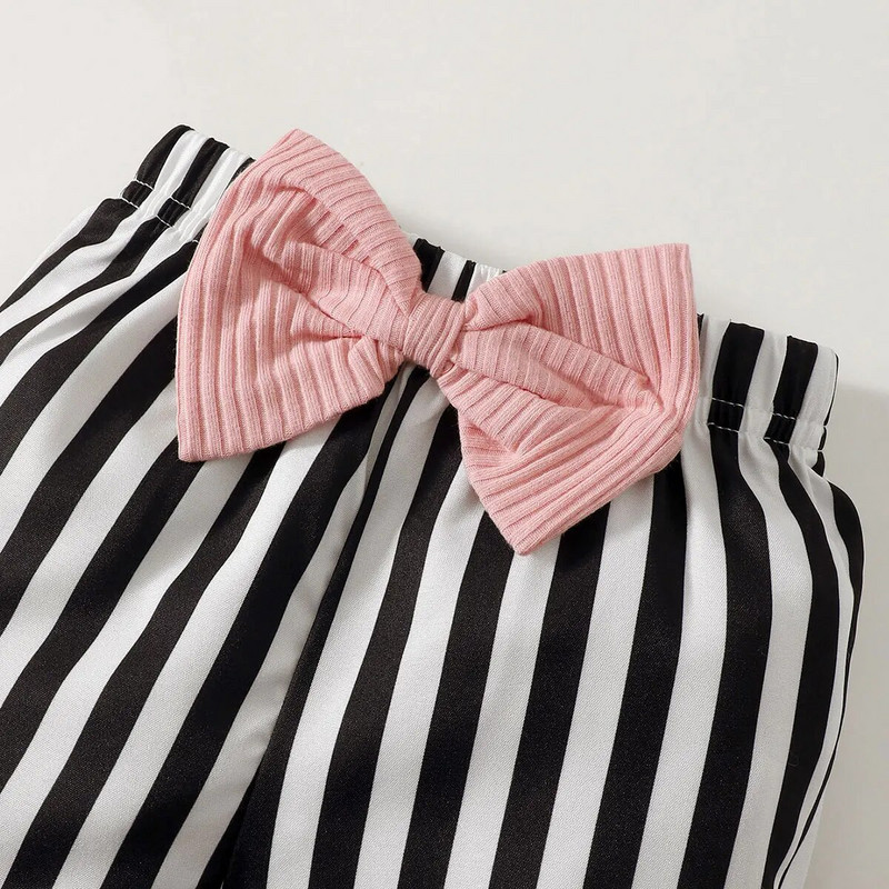 Komplet odjeće za novorođenčad, djevojčice, bodi dugih rukava + leptir mašna, prugaste hlače + traka za glavu, 3 kom.