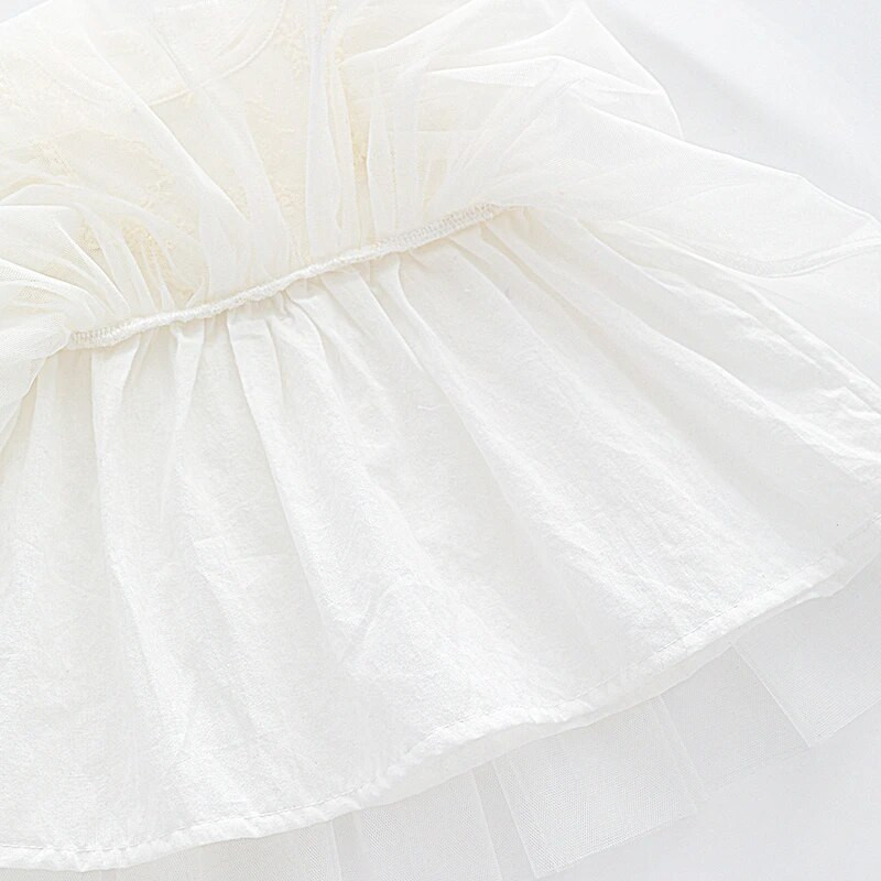 Βολάν μανίκι Καλοκαιρινό μωρό φόρεμα δαντέλας Πριγκίπισσα κορίτσια Νυφικά φορέματα + κορδέλες κεφαλής Βρεφικά ρούχα
