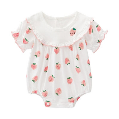 Vasaras īsās piedurknes jaundzimušo bodiji, mežģīnes, meiteņu kombinezoni ar zemeņu apdruku