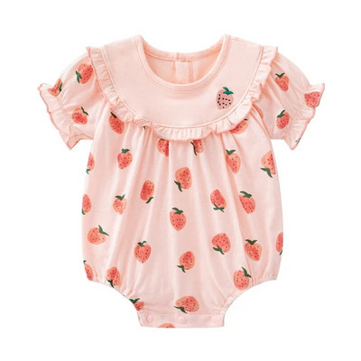 Vasaras īsās piedurknes jaundzimušo bodiji, mežģīnes, meiteņu kombinezoni ar zemeņu apdruku