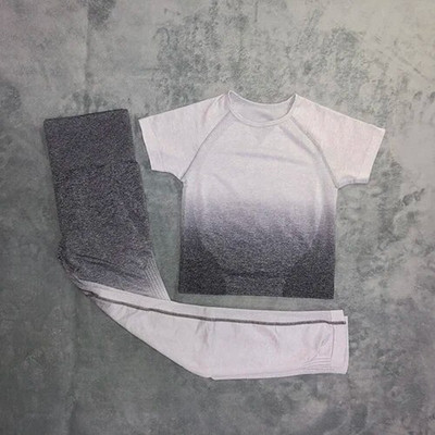 Žensko sportsko odijelo za jogu Ombre bešavne tajice + skraćeni top kratkih rukava 2-dijelna sportska odjeća Ljetni set za teretanu Odjeća za trčanje