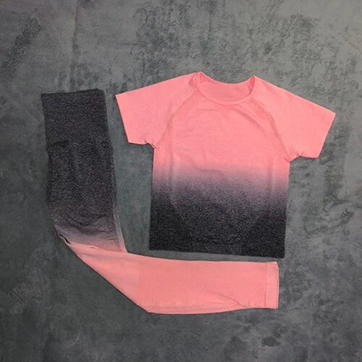 Žensko sportsko odijelo za jogu Ombre bešavne tajice + skraćeni top kratkih rukava 2-dijelna sportska odjeća Ljetni set za teretanu Odjeća za trčanje