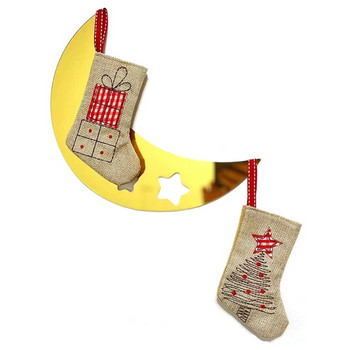 1PC Коледни чорапи Ленена торбичка за подарък Коледна чанта за ябълки Коледно дърво Висящи орнаменти Чант Новогодишна торбичка за бонбони Декорации за дома