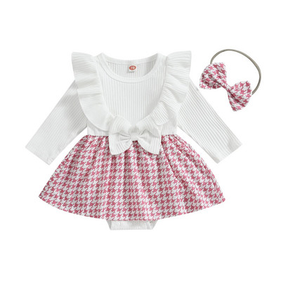 ma&baby 0-24M Kombinezon za novorođenčad, dojenčad, djevojčice, princeza, karirani nabori, pleteni čipkasti kombinezon, kombinezon za igru, odjeća za malu djecu D05