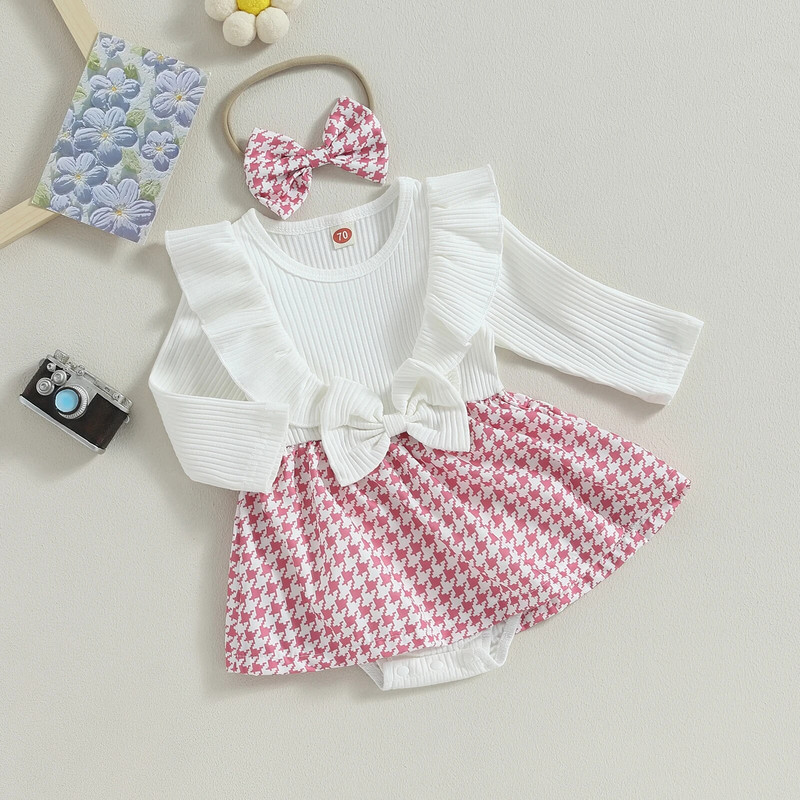 ma&baby 0-24M Kombinezon za novorođenčad, dojenčad, djevojčice, princeza, karirani nabori, pleteni čipkasti kombinezon, kombinezon za igru, odjeća za malu djecu D05