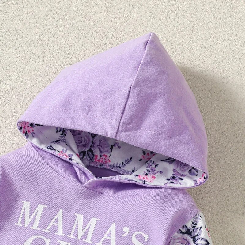 Toddler Baby Girl Ανοιξιάτικο σετ ρούχων φθινοπώρου Γράμματα τύπωμα μακρυμάνικο μπλουζάκι με κουκούλα +Παντελόνι με λουλούδια Νεογέννητο μωρό 2 ΤΕΜ.