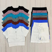 Bezšuvju Jogas Komplekts Sporta Uzvalks Sieviešu Treniņa Apģērbs Sporta zāle Rāvējslēdzējs Īsām Piedurknēm Crop Tops Savelkams Šorti Sporta Šorti Fitnesa Sporta apģērbs